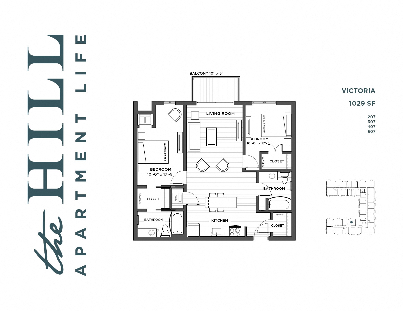 Floor plan for 2 beds, 2 baths, 1028 sqft